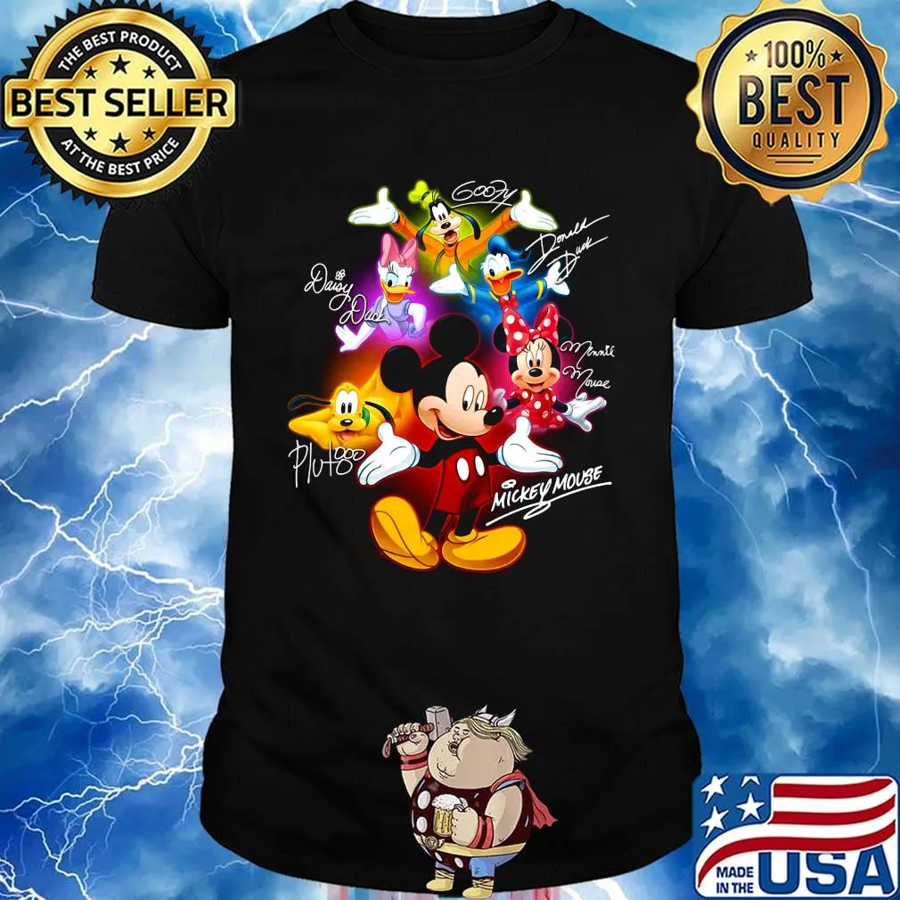 Disney mickey mouse cartoon characters signatures shirt