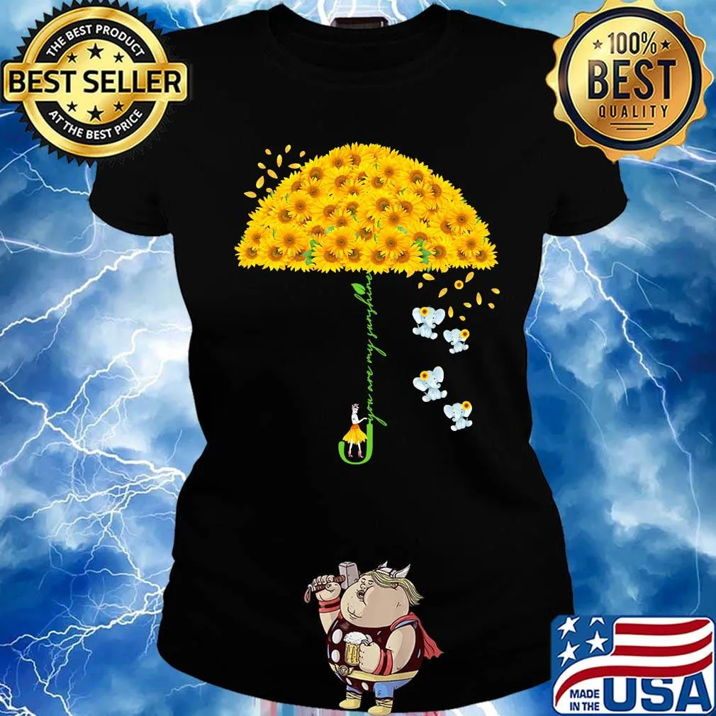 Elephants and umbrella sunflowers you are my sunshine s Ladies tee