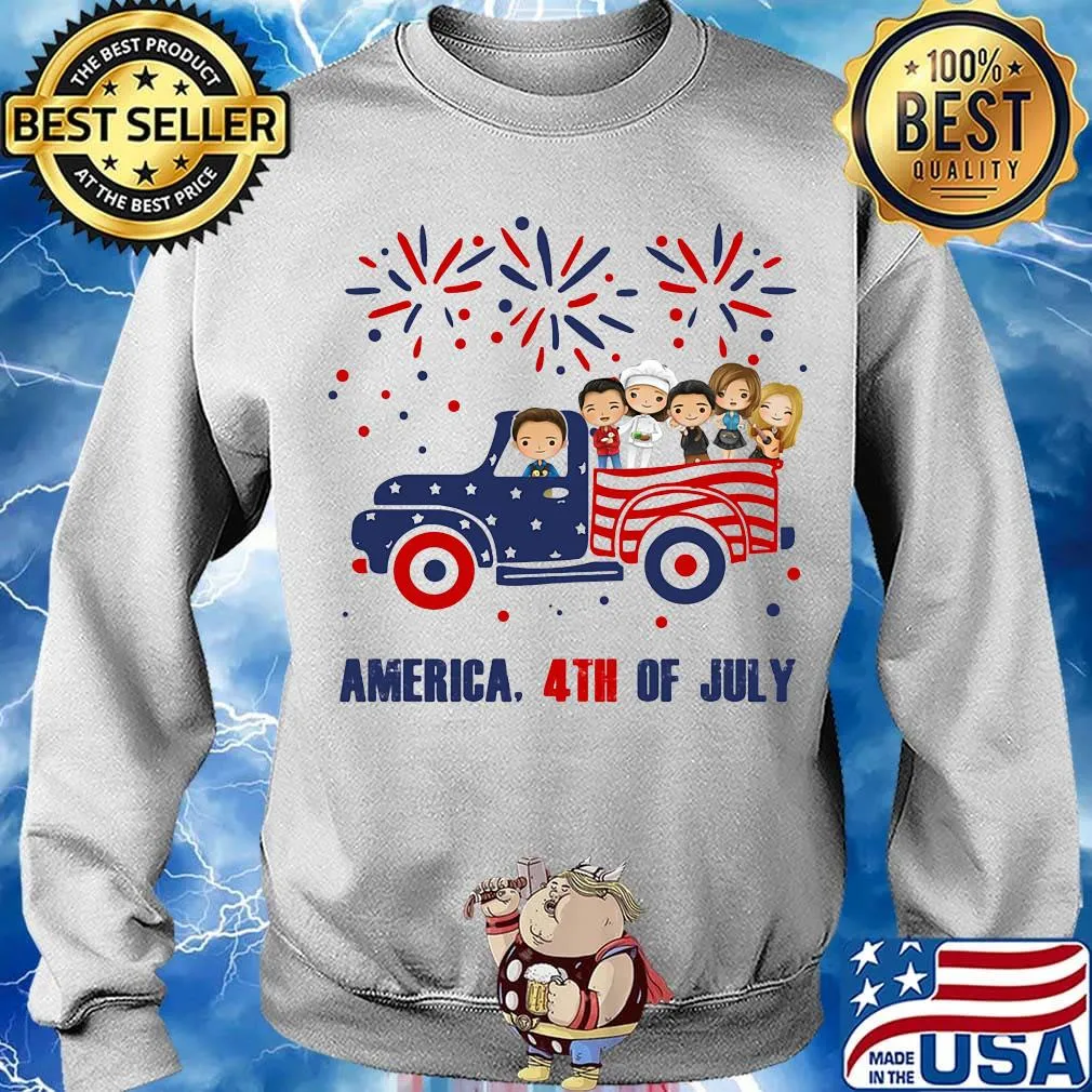 Family chibi characters driving car firework america 4th of july independence day s Sweater