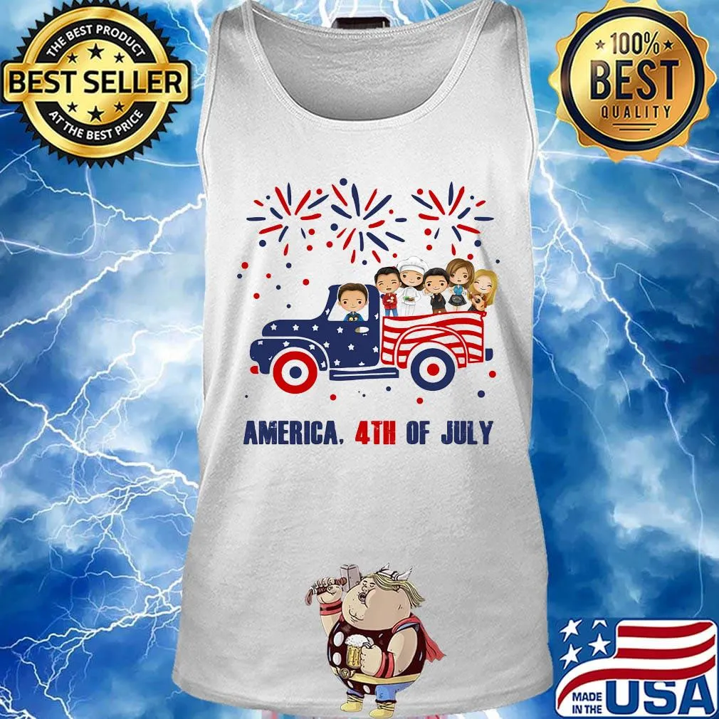 Family chibi characters driving car firework america 4th of july independence day s Tank top