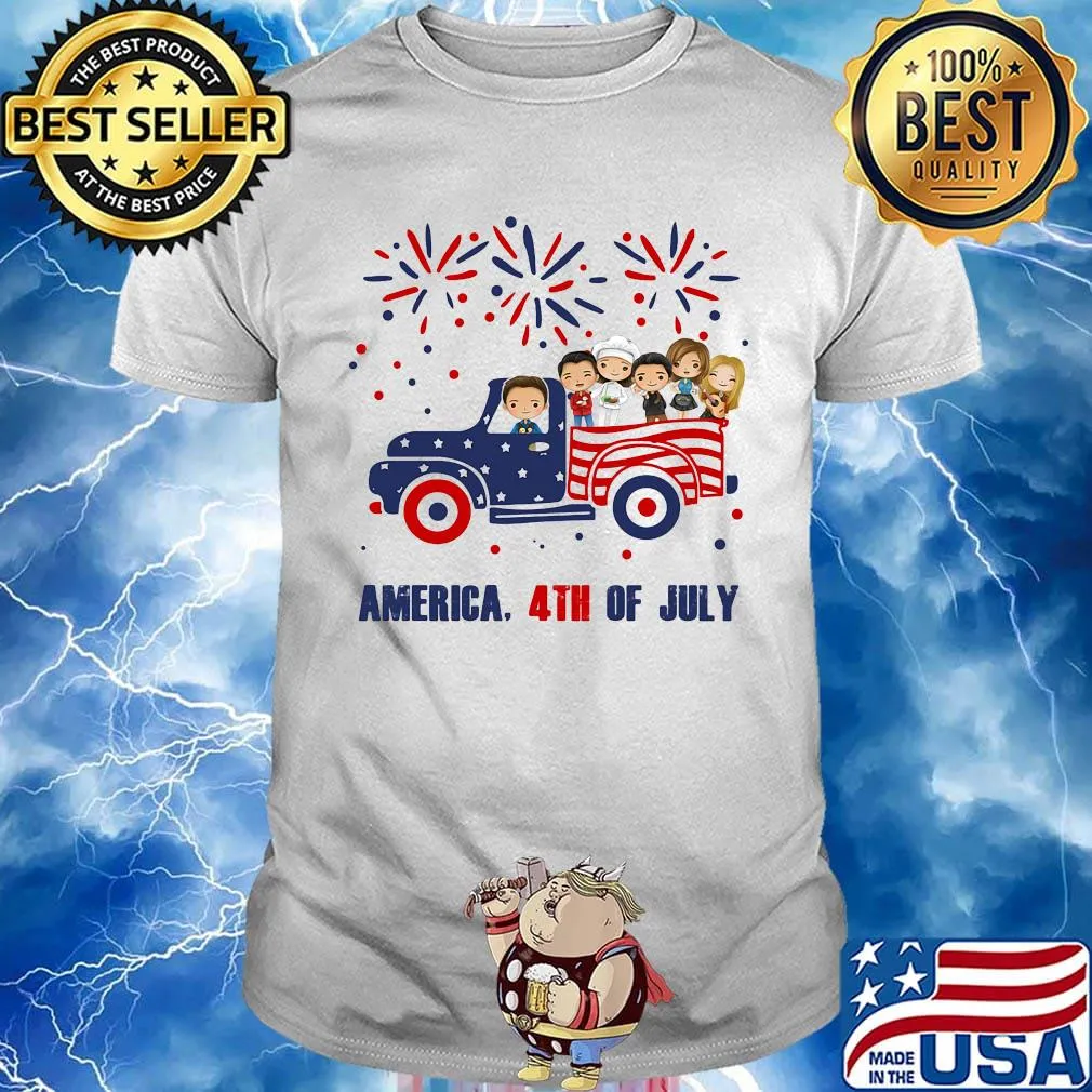 Family chibi characters driving car firework america 4th of july independence day shirt