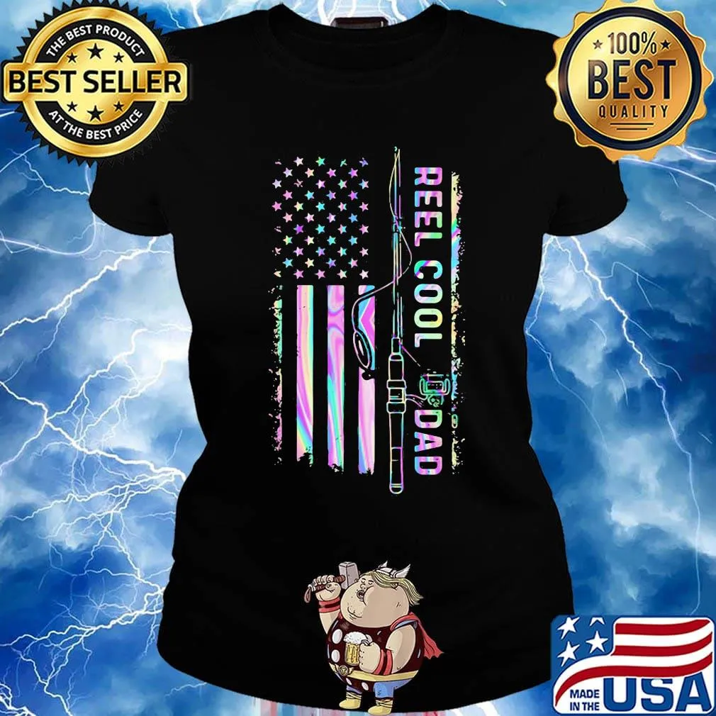 Fishing reel cool dad american flag independence day s Ladies tee