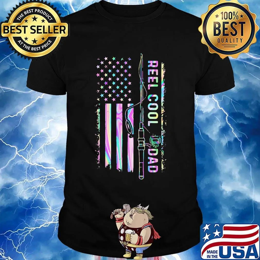 Fishing reel cool dad american flag independence day shirt