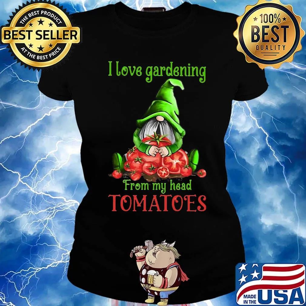 Gnomes i love gardening from my head tomatoes black s Ladies tee
