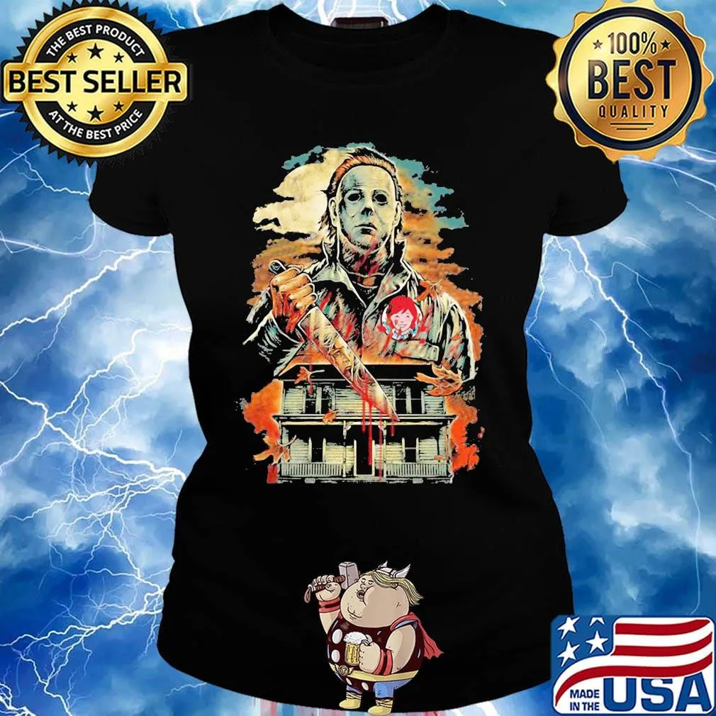 Halloween michael myers holding knife fire wendy's s Ladies tee