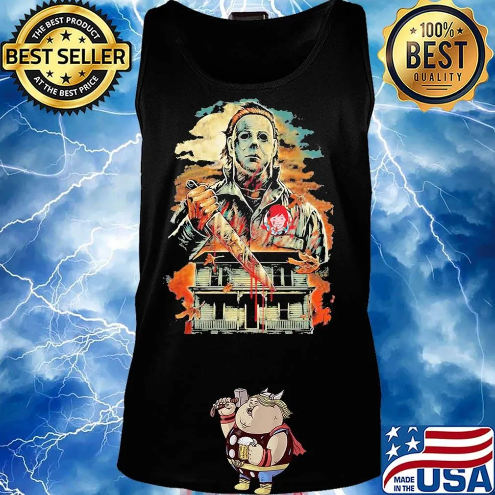 Halloween michael myers holding knife fire wendy's s Tank top
