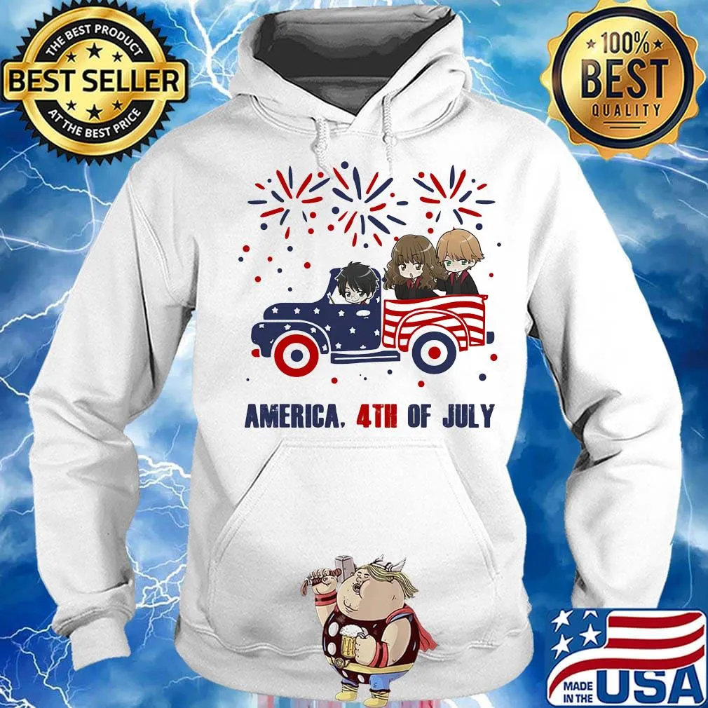 Harry potter chibi characters driving car fire america 4th of july independence day s Hoodie