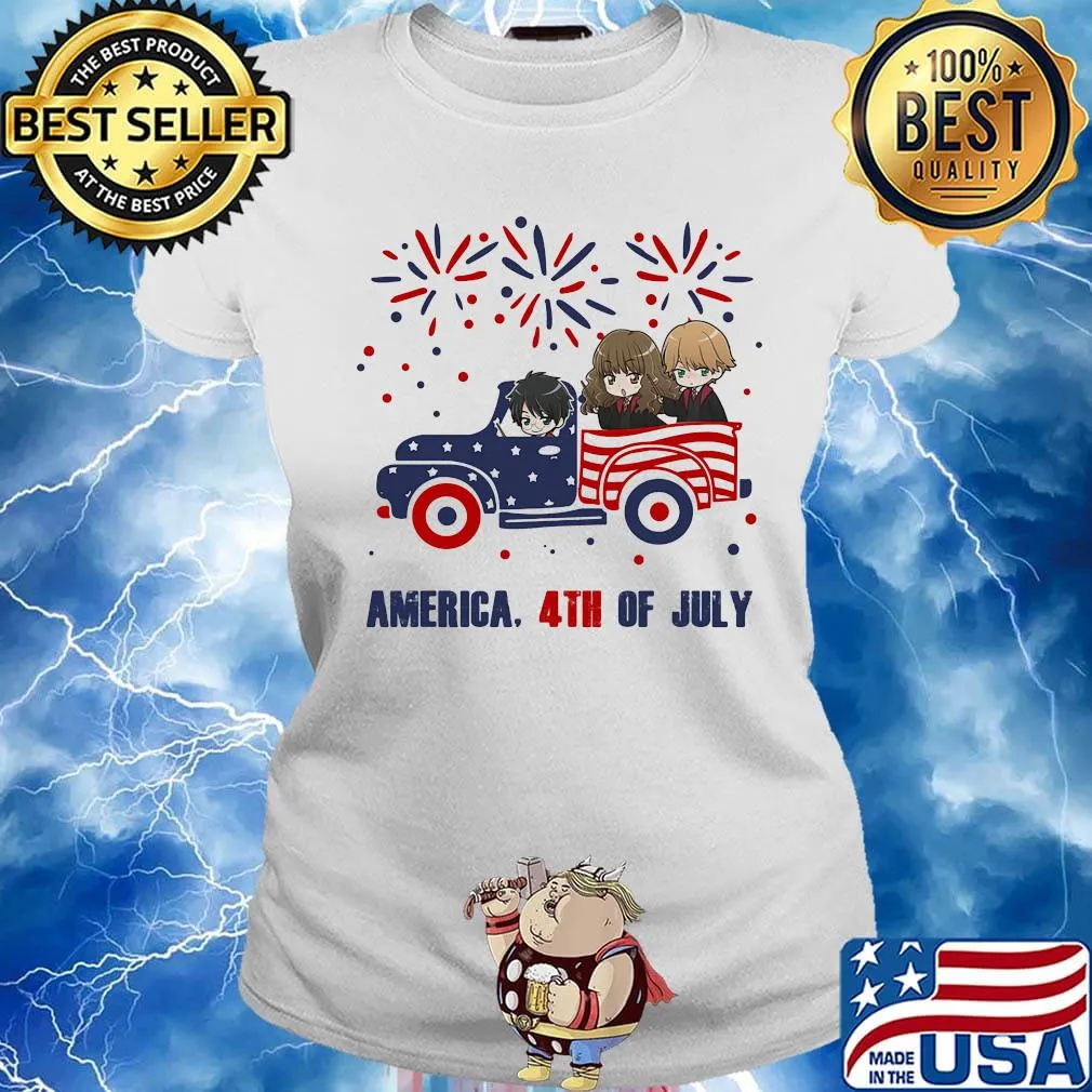 Harry potter chibi characters driving car fire america 4th of july independence day s Ladies tee