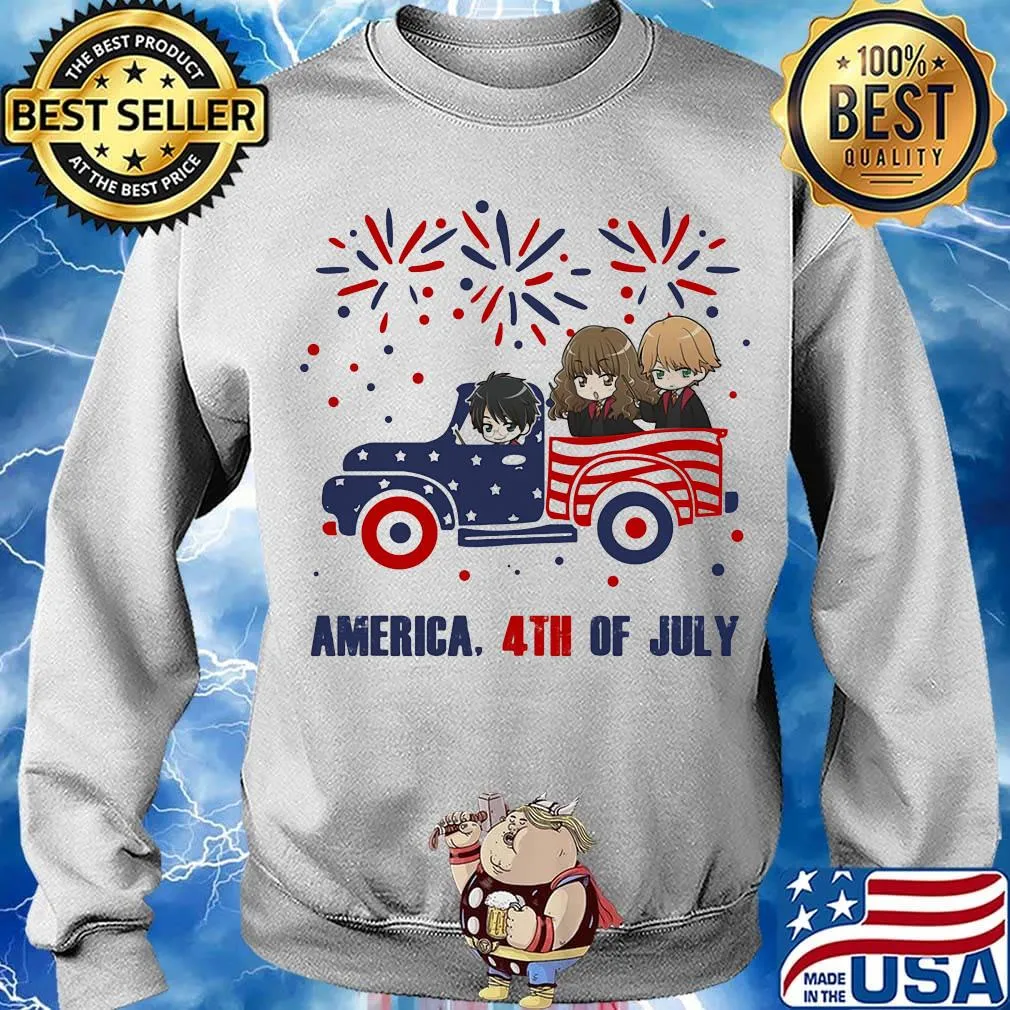 Harry potter chibi characters driving car fire america 4th of july independence day s Sweater