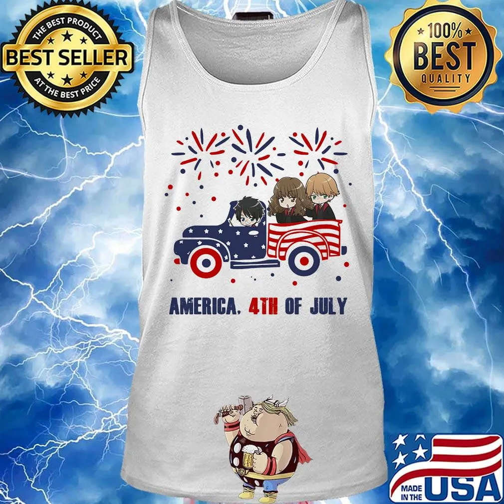 Harry potter chibi characters driving car fire america 4th of july independence day s Tank top