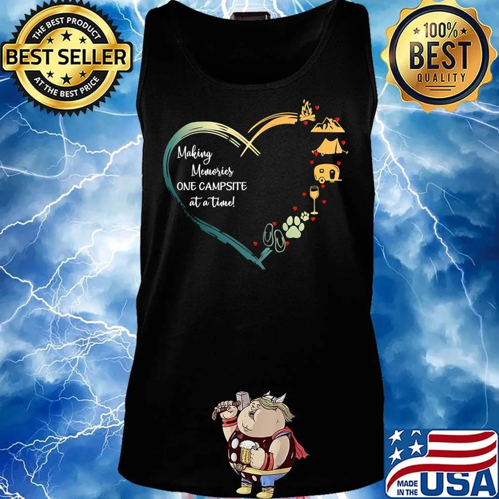 Heart making memories one campsite at a time flip-flop paw wine camping mountain fire s Tank top