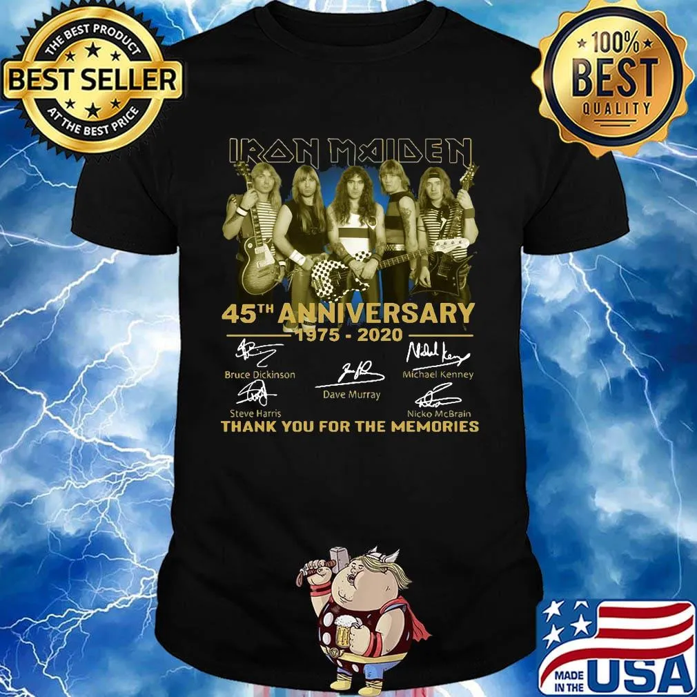 Iron maiden 45th anniversary 1975 2020 thank you for the memories signatures guitar shirt