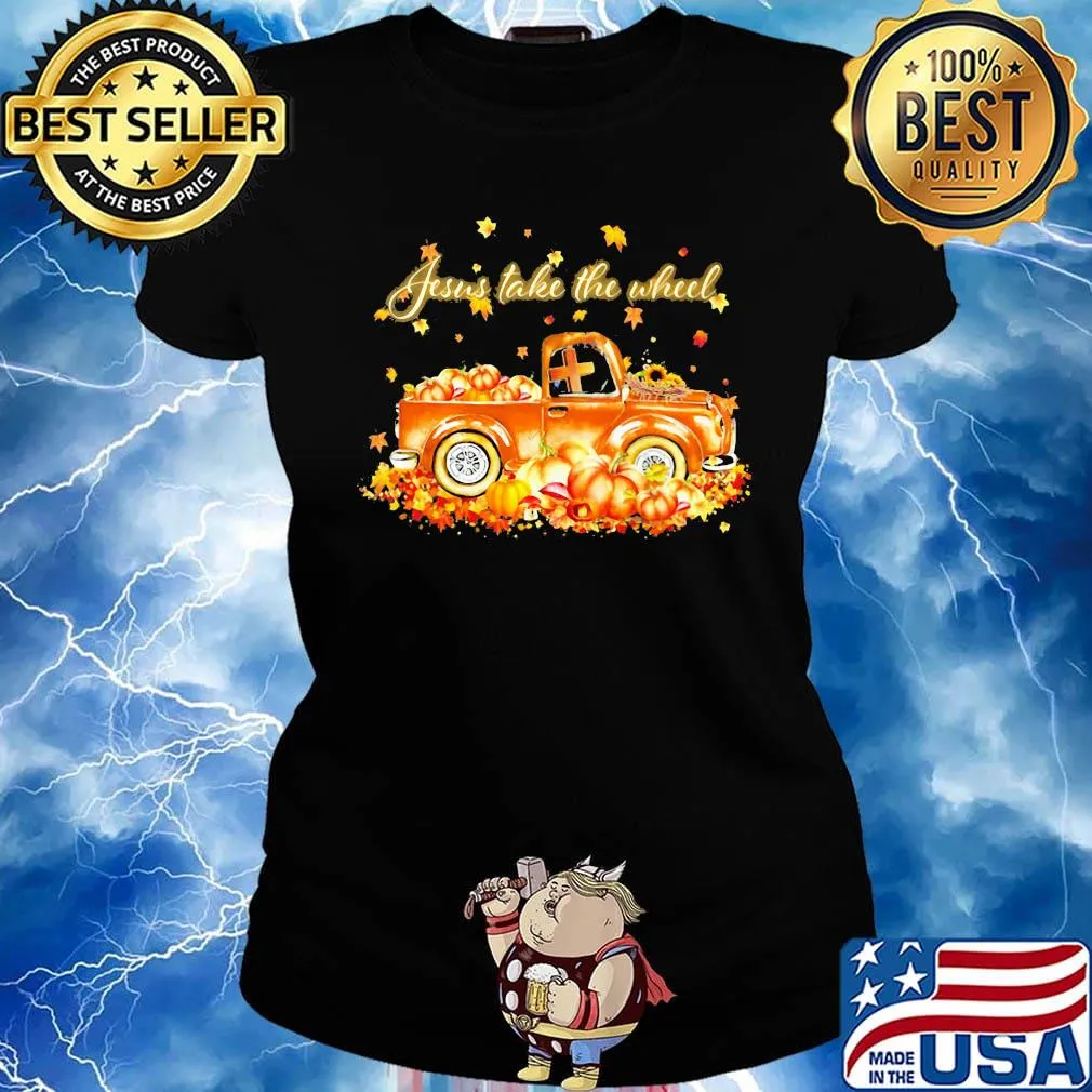 Jesus take the wheel car vintage maple leaves pumpkin shirt s Ladies tee