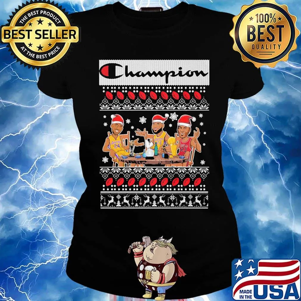 Lebron james kobe bryant michael jordan champion lakers ugly christmas s Ladies tee