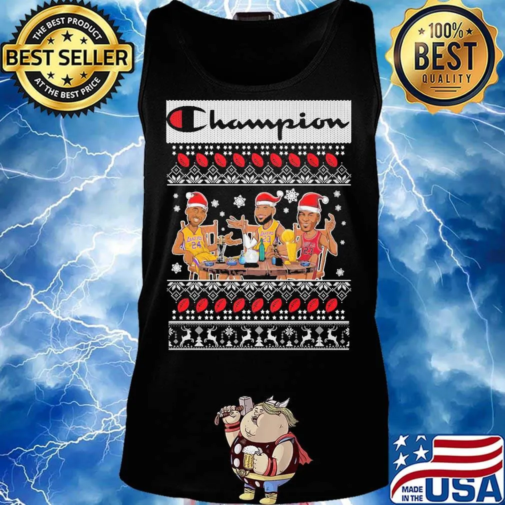Lebron james kobe bryant michael jordan champion lakers ugly christmas s Tank top