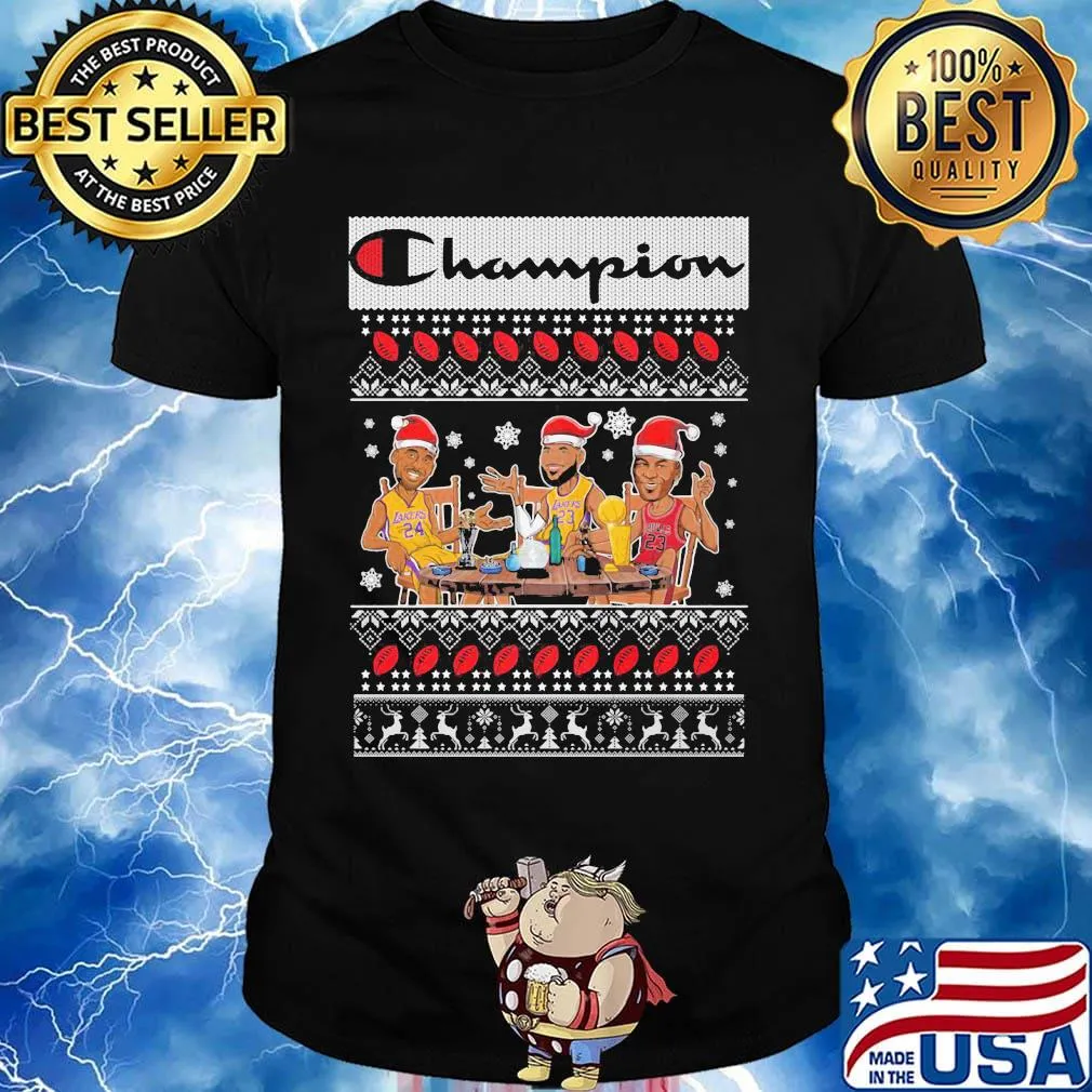 Lebron james kobe bryant michael jordan champion lakers ugly christmas shirt