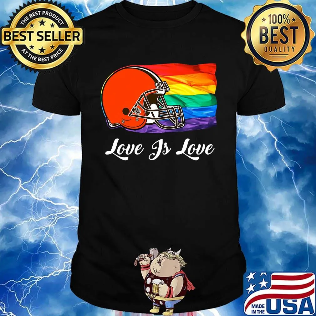 Lgbt flag cleveland browns love is love football logo shirt