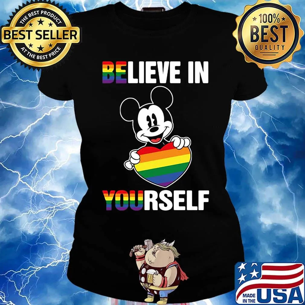 Lgbt mickey mouse hug heart believe in yourself s Ladies tee