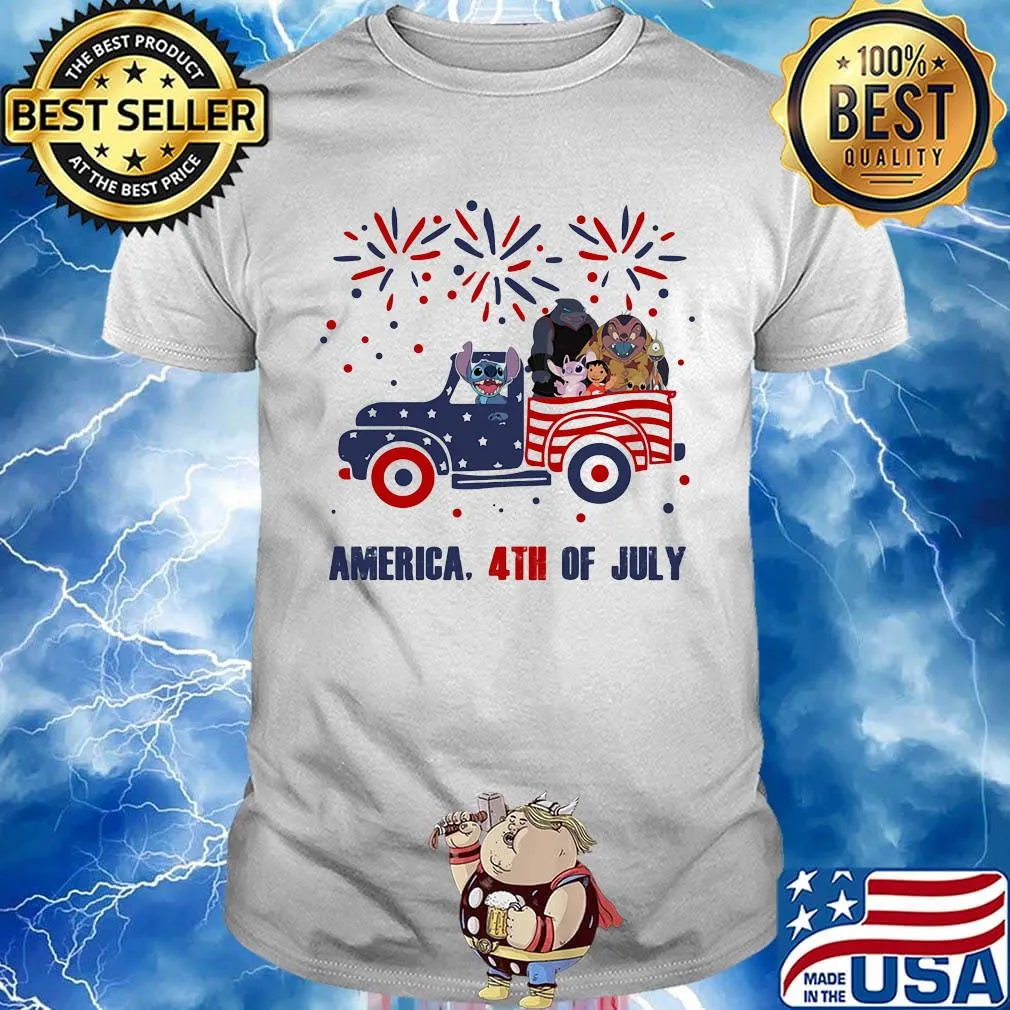 Lilo & stitch characters driving car firework america 4th of july independence day shirt