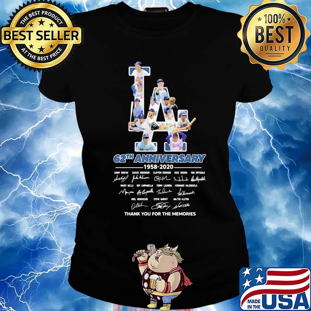 Los angeles dodgers 62th anniversary 1958 2020 thank you for the memories signatures s Ladies tee