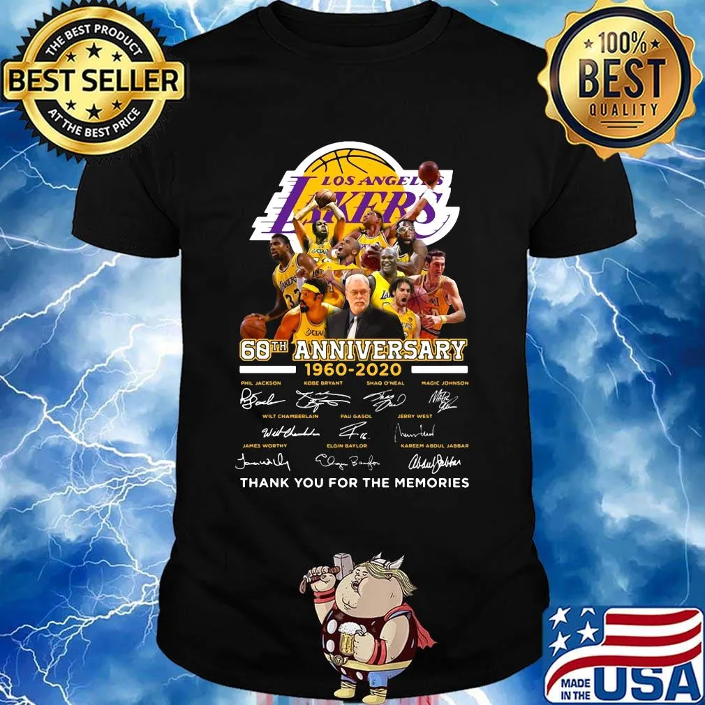 Los angeles lakers 60th anniversary 1960 2020 thank you for the memories signatures shirt