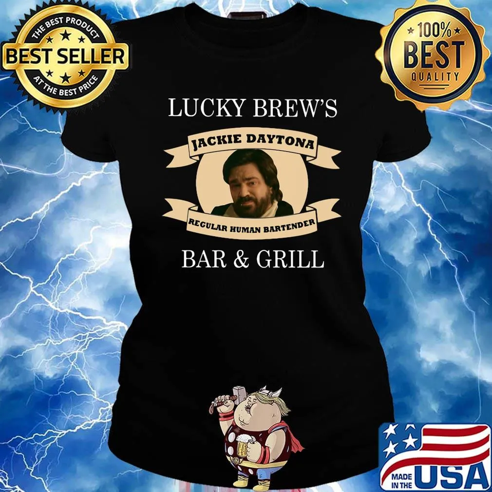 Lucky brew's jackie daytona regular human bartender bar and grill black s Ladies tee