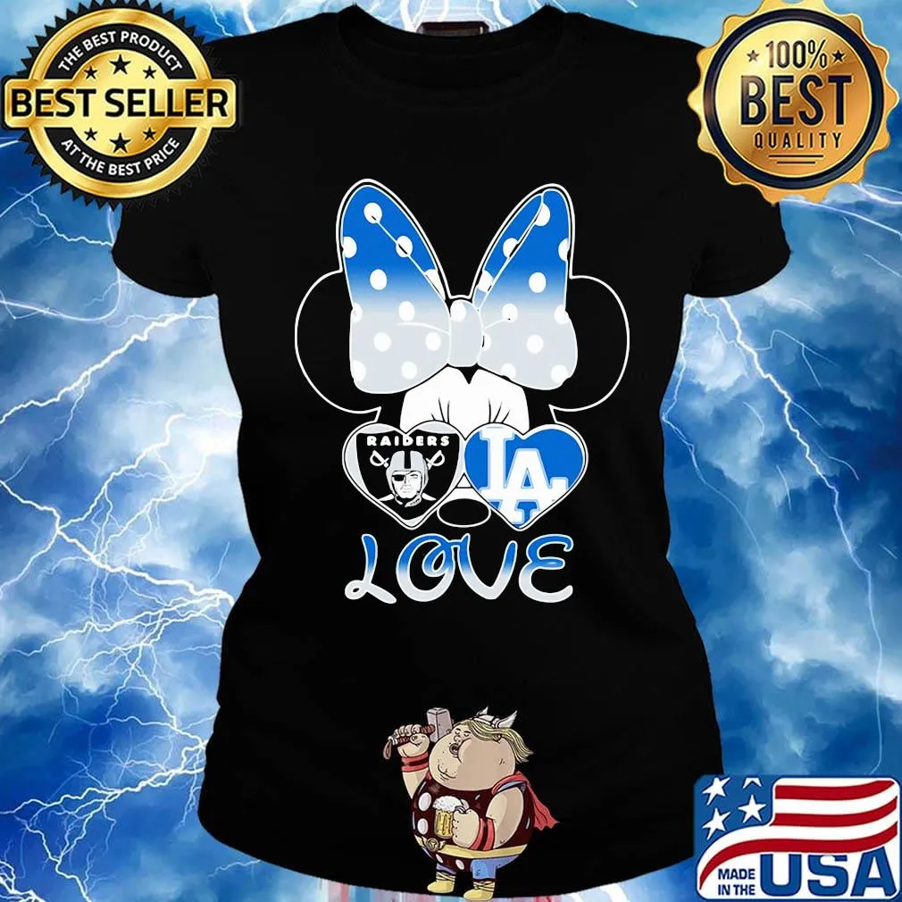 Minnie mouse love los angeles raiders and los angeles dodgers hearts s Ladies tee