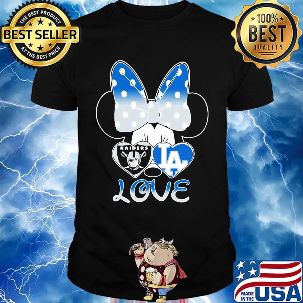 Minnie mouse love los angeles raiders and los angeles dodgers hearts shirt