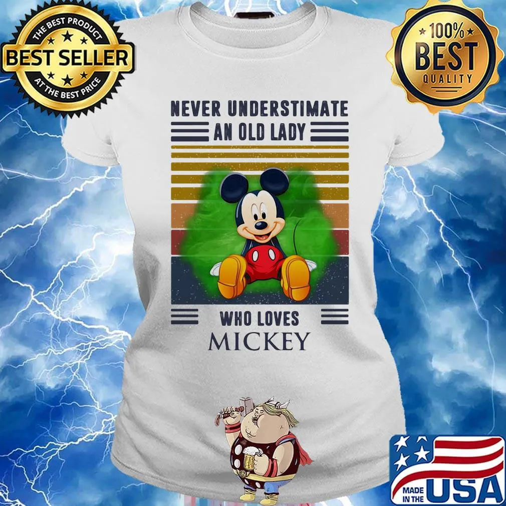 Never underestimate an old lady who loves mickey vintage retro s Ladies tee