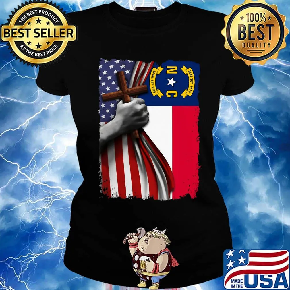 North carolina american flag cross happy independence day s Ladies tee