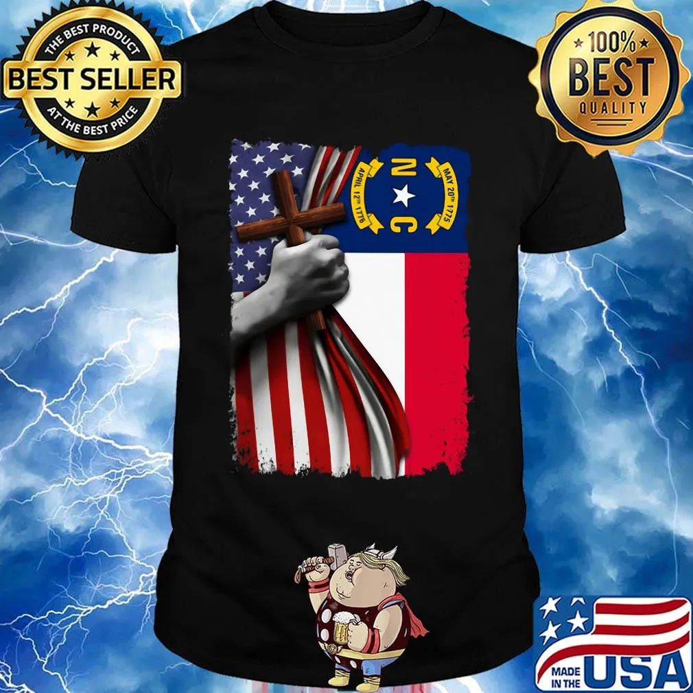 North carolina american flag cross happy independence day shirt