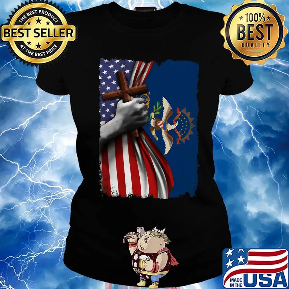 North dakota american flag cross happy independence day s Ladies tee