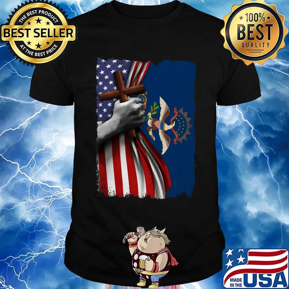 North dakota american flag cross happy independence day shirt