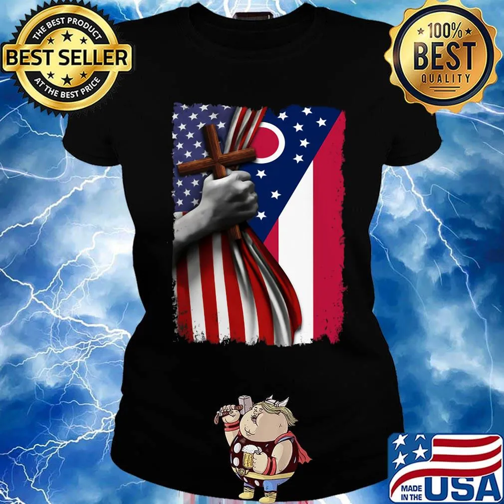 Ohio american flag cross happy independence day s Ladies tee