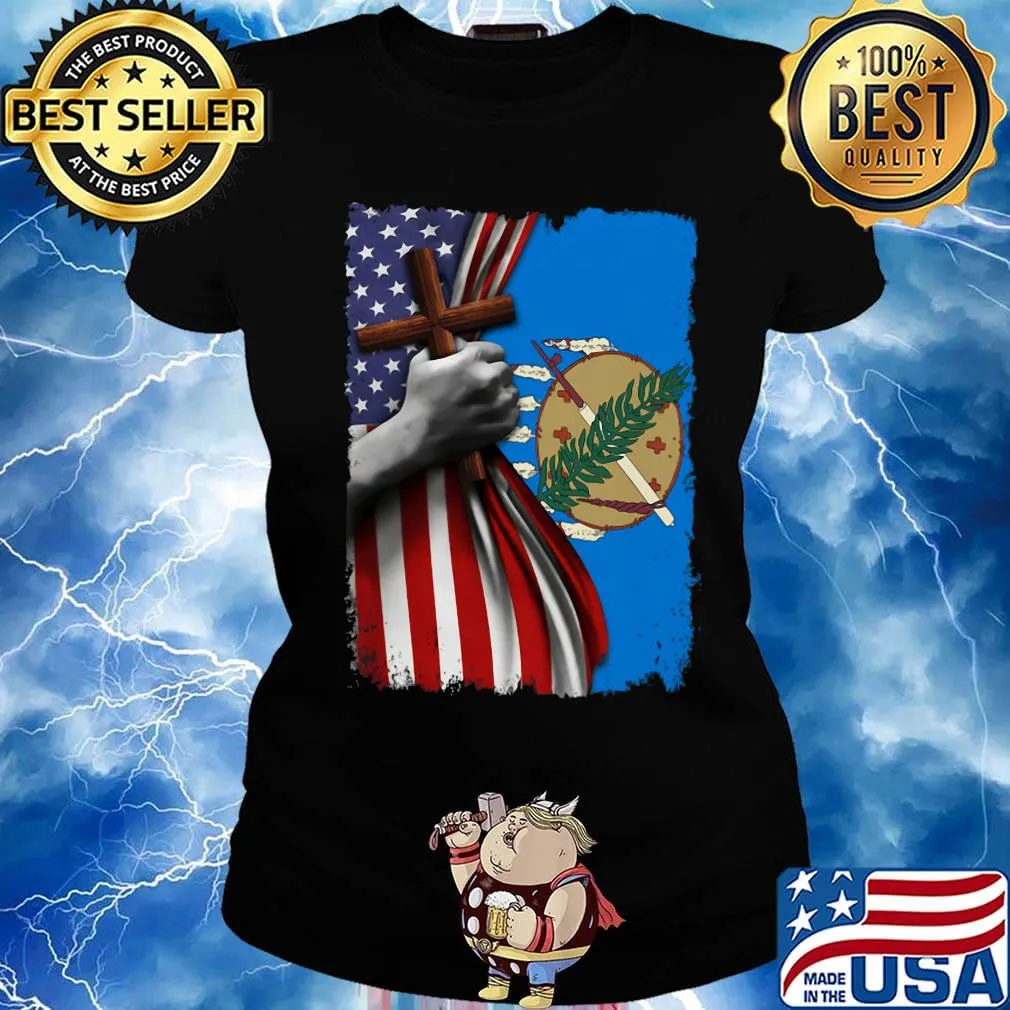 Oklahoma american flag cross happy independence day s Ladies tee