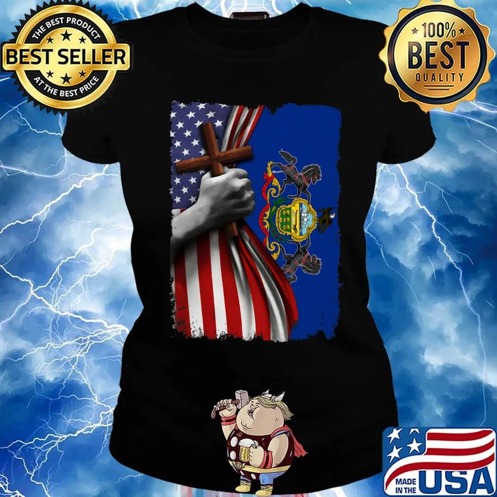 Pennsylvania american flag cross happy independence day s Ladies tee
