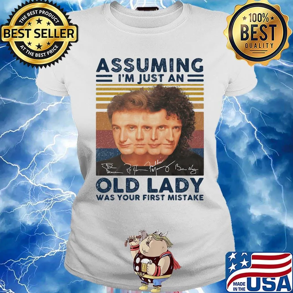 Queen band assuming i'm just an old lady was your first mistake signatures vintage retro s Ladies tee
