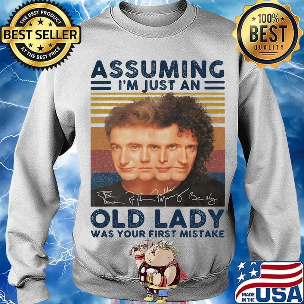 Queen band assuming i'm just an old lady was your first mistake signatures vintage retro s Sweater