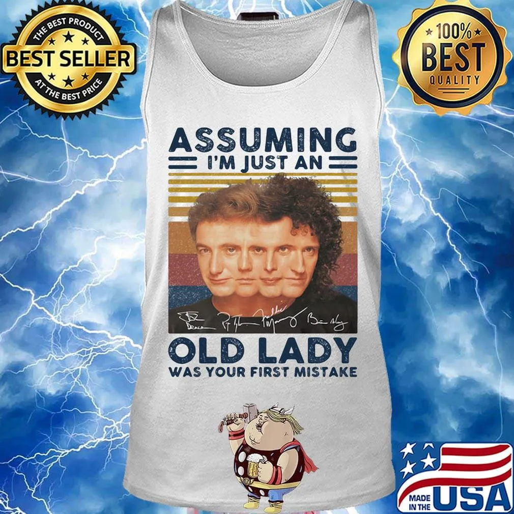 Queen band assuming i'm just an old lady was your first mistake signatures vintage retro s Tank top