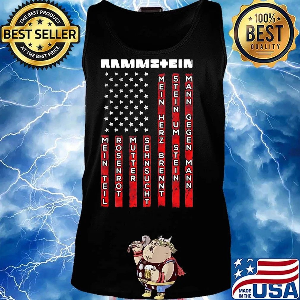 Rammstein band mein teil rosenrot mein herz brennt stein um stein mann gegen mann american flag independence day s Tank top