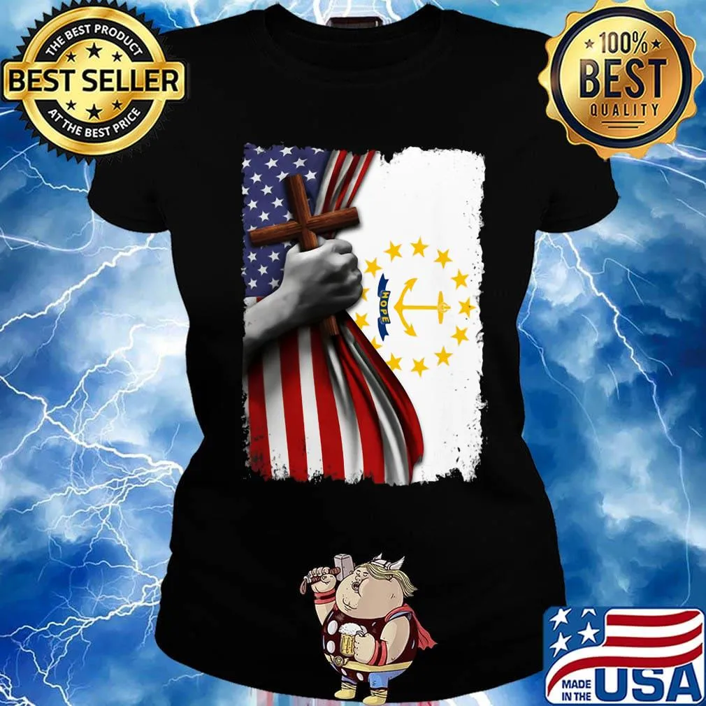 Rhode island american flag cross happy independence day s Ladies tee