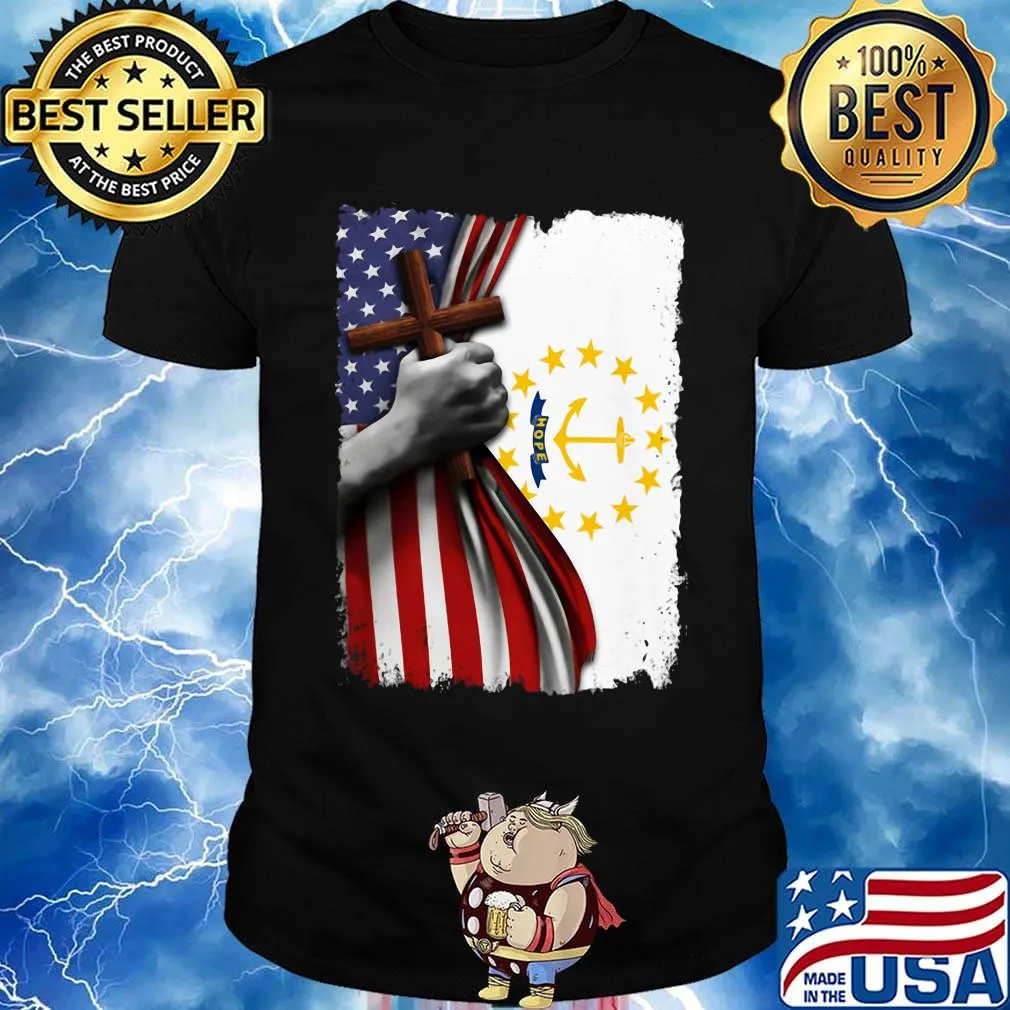 Rhode island american flag cross happy independence day shirt