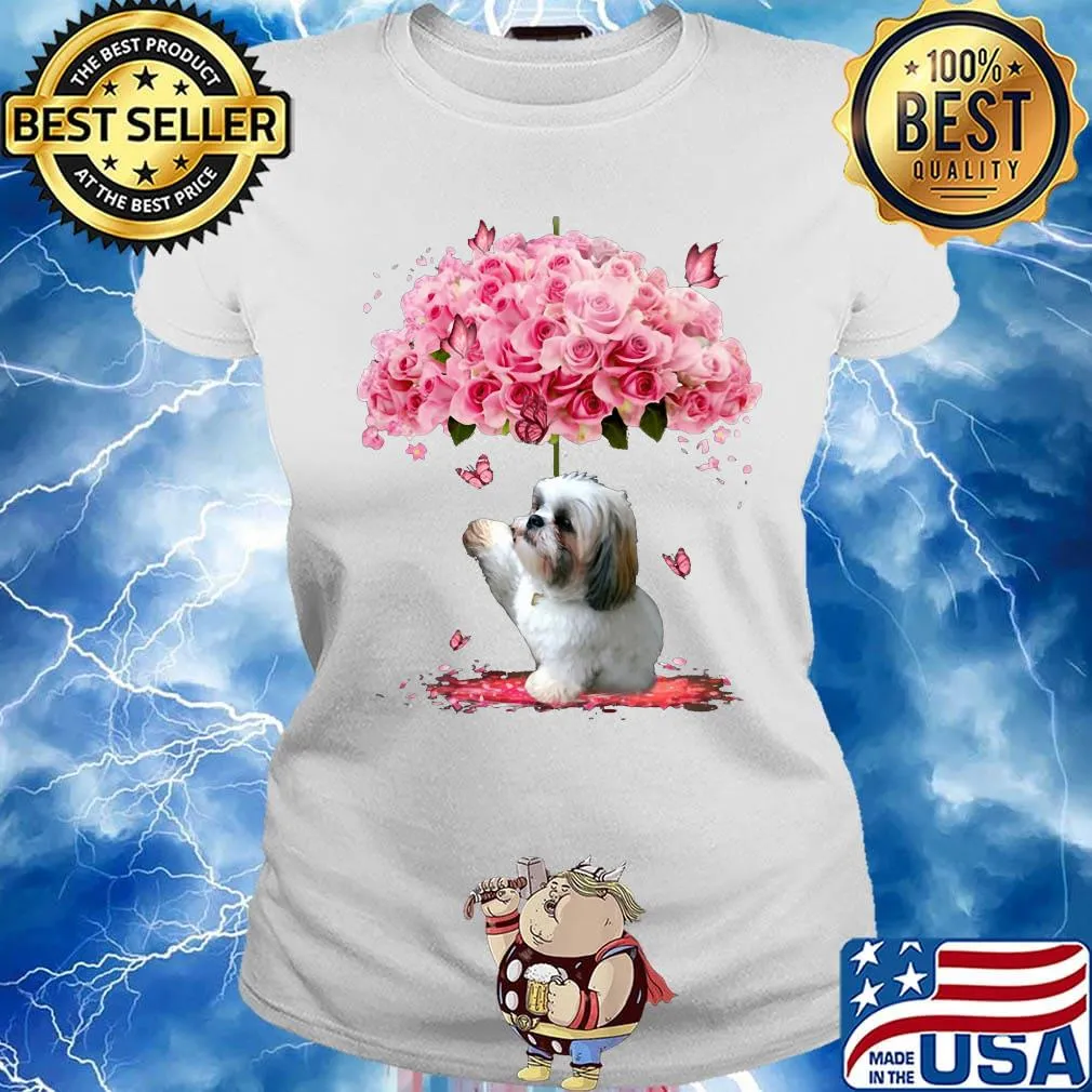 Shih Tzu roses flowers butterfly s Ladies tee