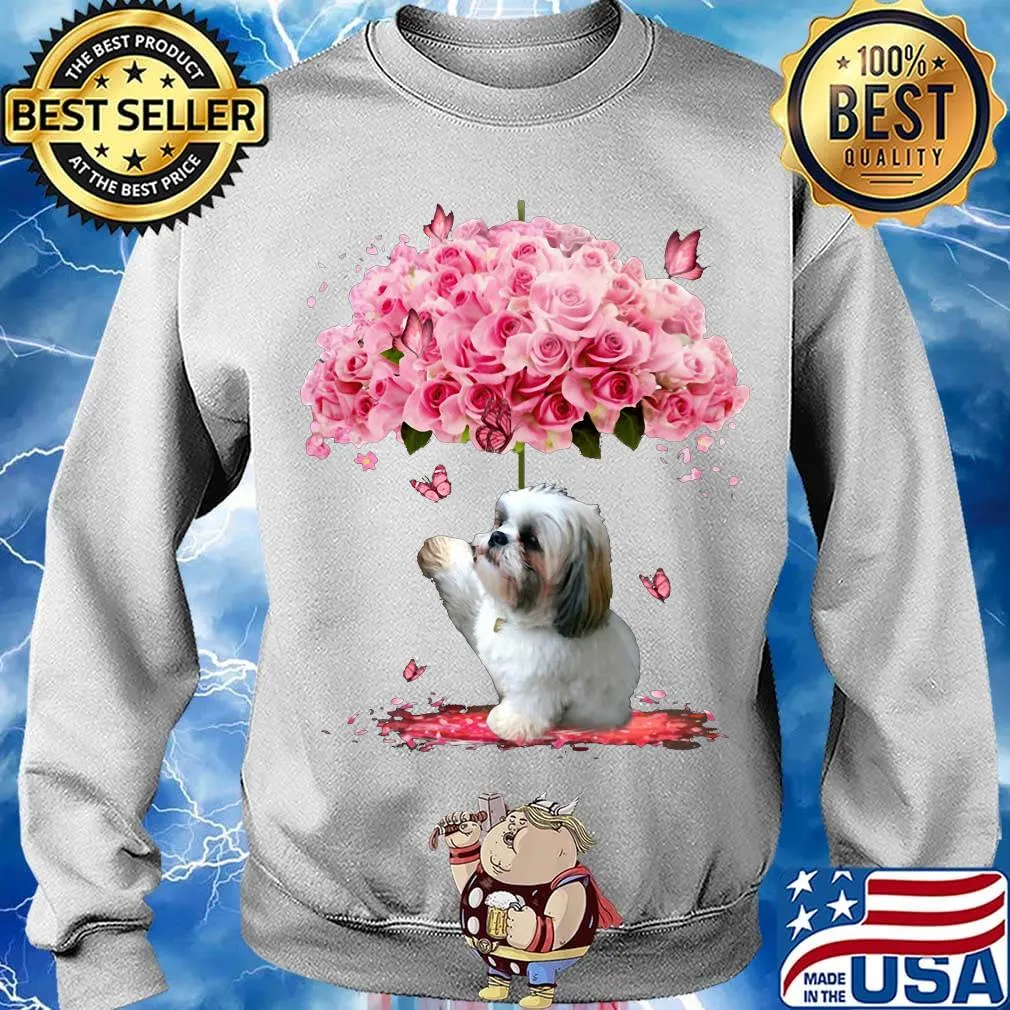 Shih Tzu roses flowers butterfly s Sweater