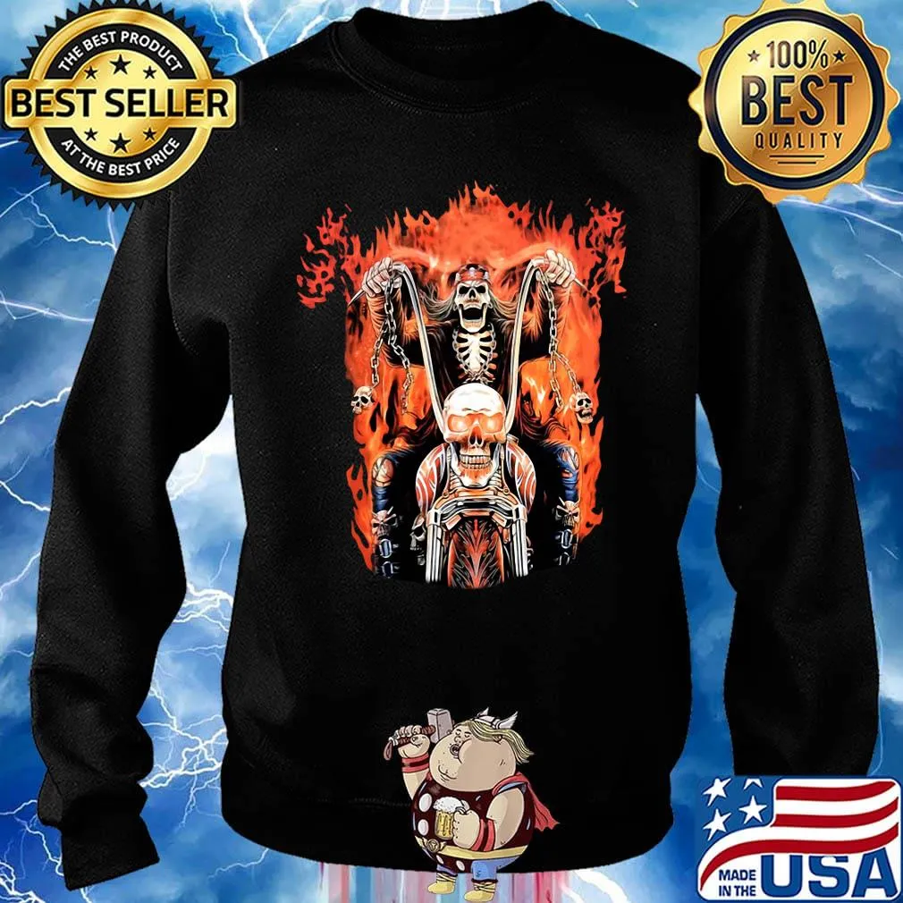 Skeleton death riding a motorcycle fire s Sweater