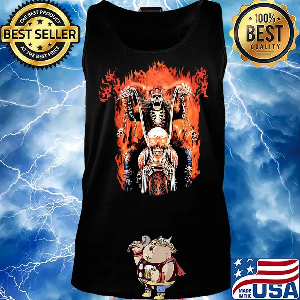 Skeleton death riding a motorcycle fire s Tank top