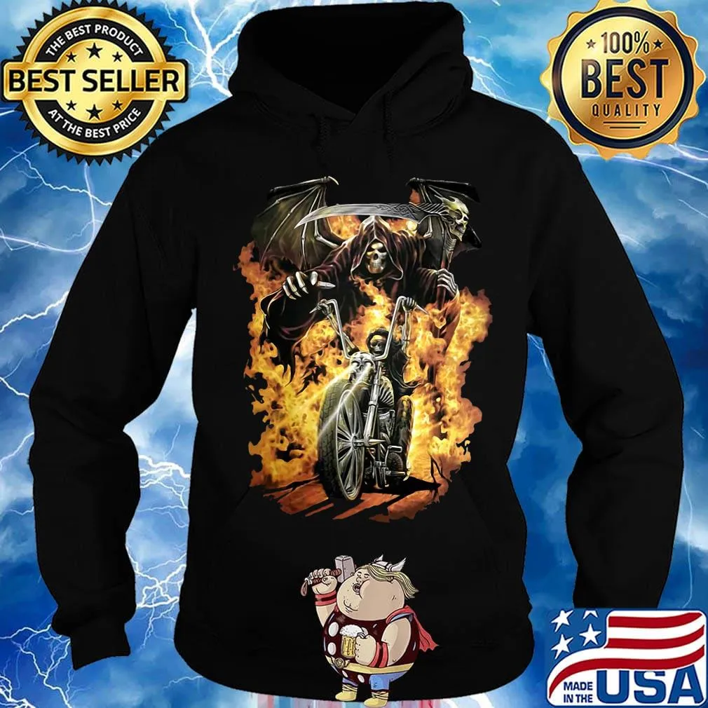 Skeleton death riding motorcycle fire s Hoodie