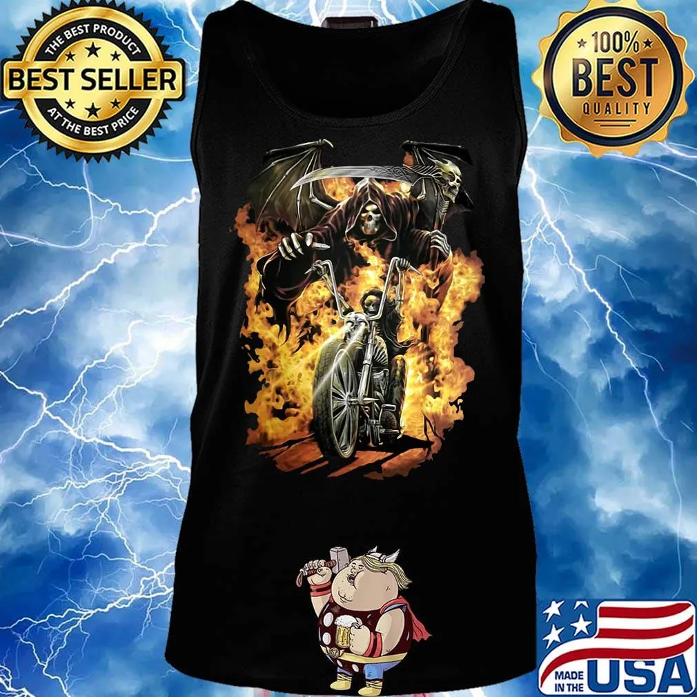 Skeleton death riding motorcycle fire s Tank top