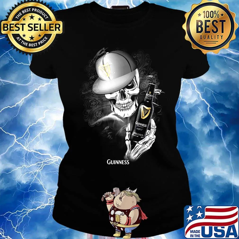 Skeleton holding guinness beer logo s Ladies tee
