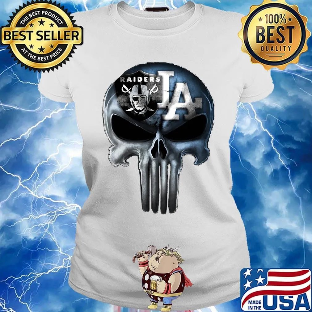 Skull los angeles raiders and los angeles dodgers s Ladies tee